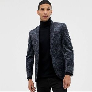 Burton Menswear Velvet Floral Printed Blazer (Blk)